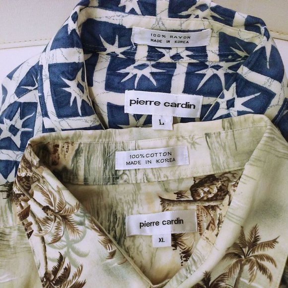 Lot of 2 Vintage 80s Pierre Cardin Shirts Button-up Men-XL Pocket SS Cott/Rayon - Picture 3 of 11